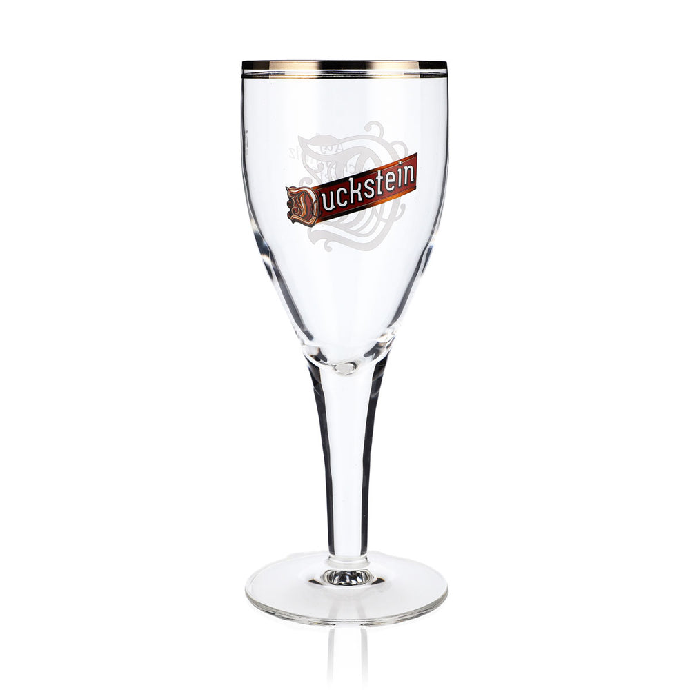 Bicchiere da birra Duckstein 0,3 l a forma di coppa con doppio bordo platinato e grande logo Sahm Harzer