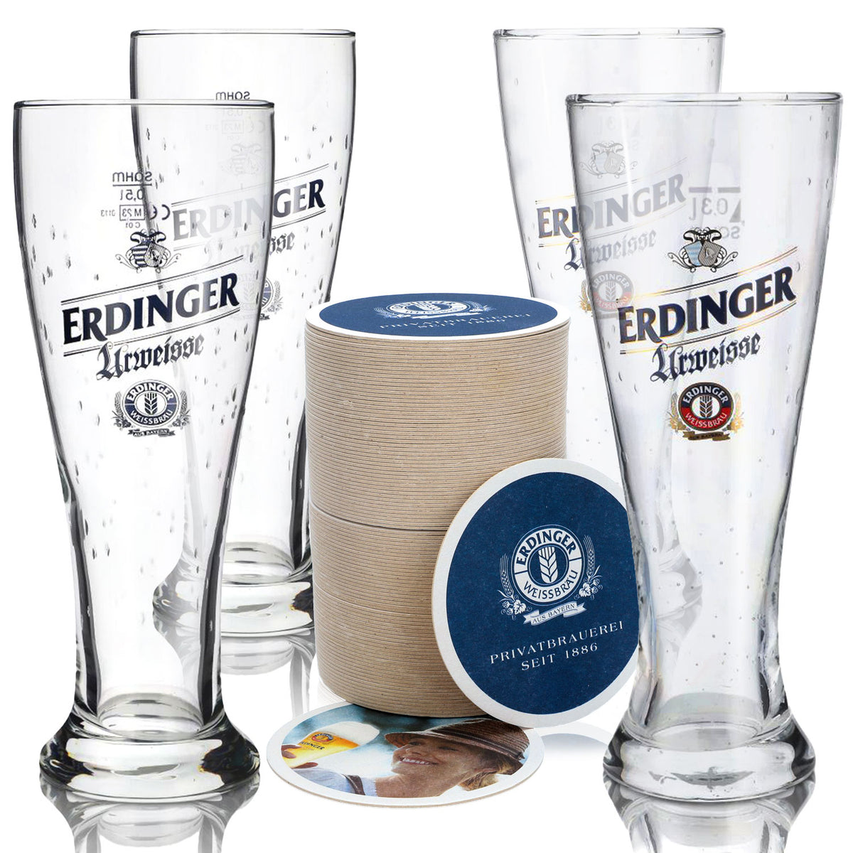 Set Erdinger Bier Bar I composto da 4 bicchieri da birra 0,5 l/0,3 l soffiati a bocca