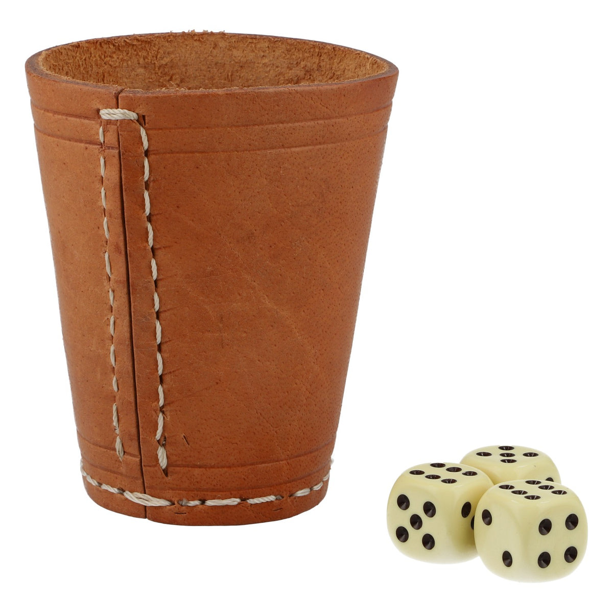 Fälinger Korn, bicchiere per dadi in pelle, 3 dadi, marrone, logo, 6,5 cm, gioco dei dadi – Vista 2