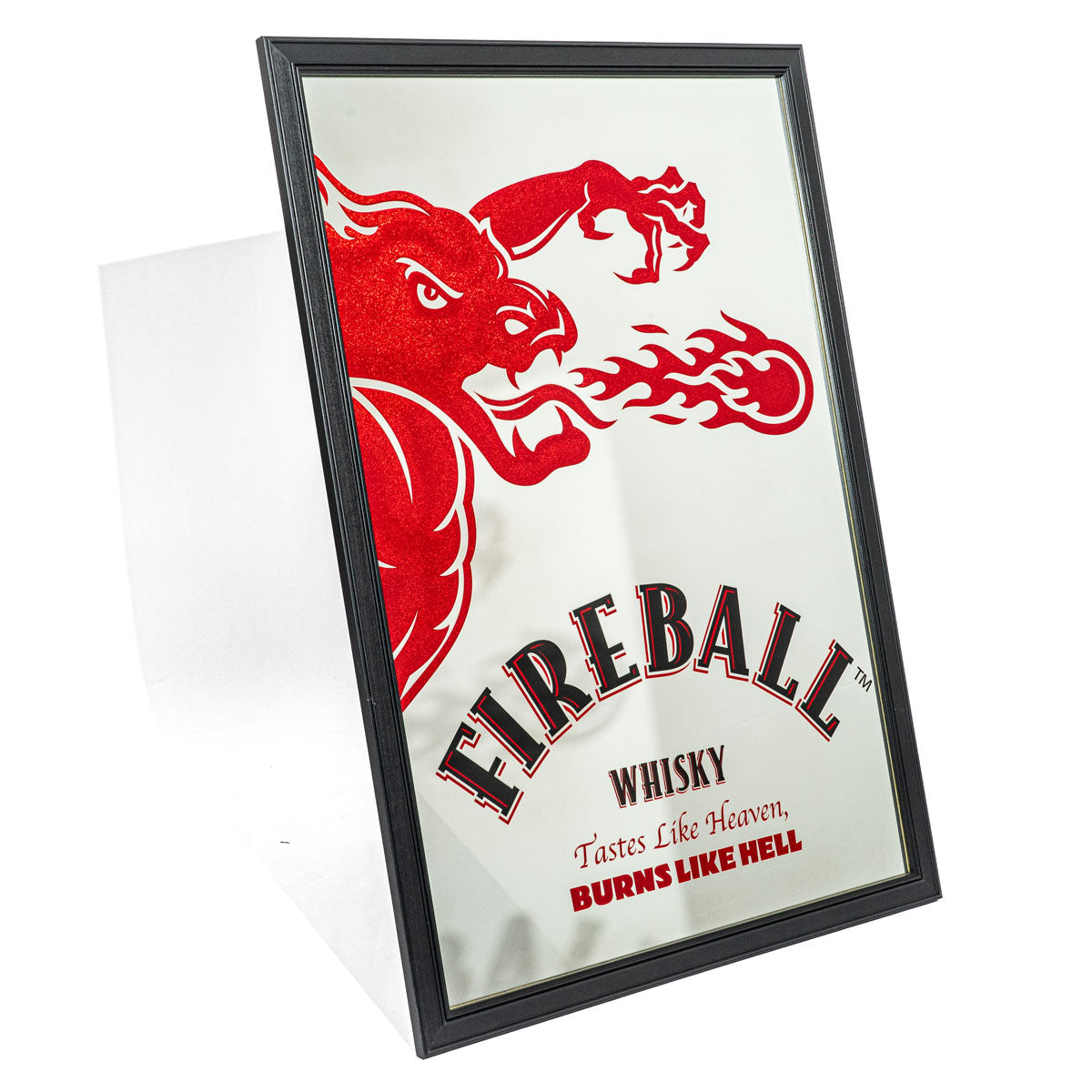 Fireball Decorazione da parete a forma di specchio con motivo drago e cornice 103x73 cm Bar Pub