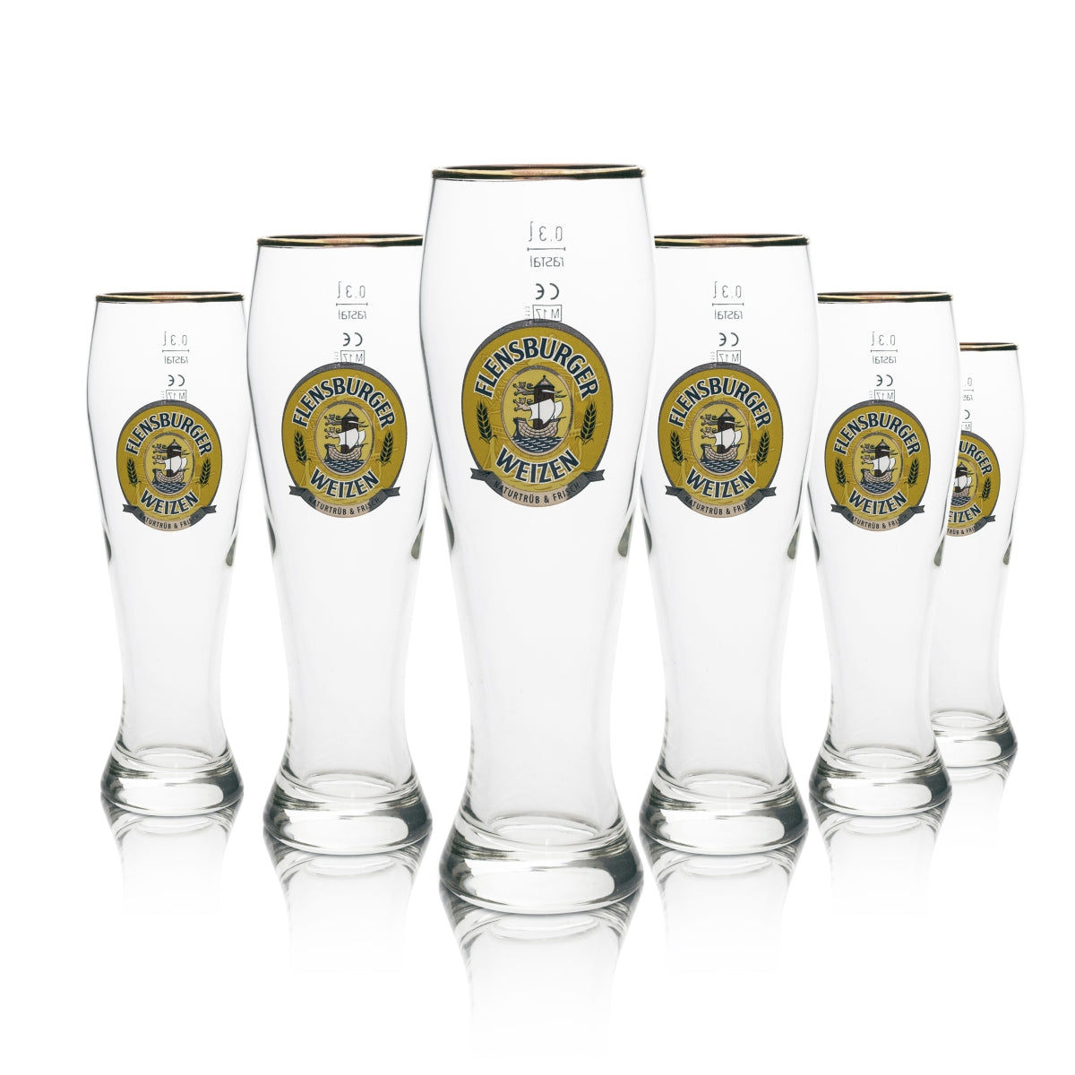 Set da 6 bicchieri da birra di frumento di Flensburg da 0,3 l, con bordo dorato, Hefeweizen Rastal – Vista 2