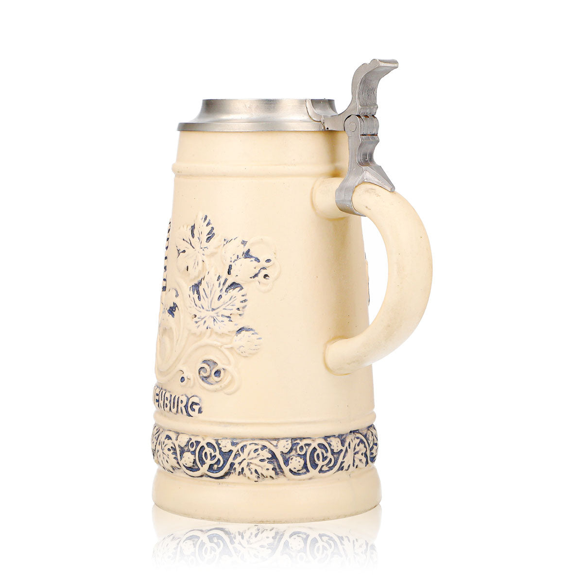 Bicchiere da birra "Mumme" di Frauenburg, boccale in terracotta da 0,74 l con coperchio in stagno e rilievo di Copernico in terracotta – Vista 4