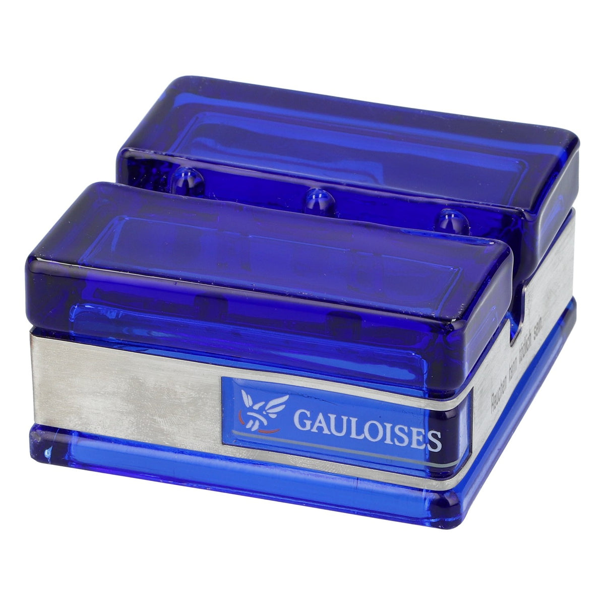 Espositore da tavolo in vetro Gauloises, porta-menu, forma angolare, blu, decorazione da bar
