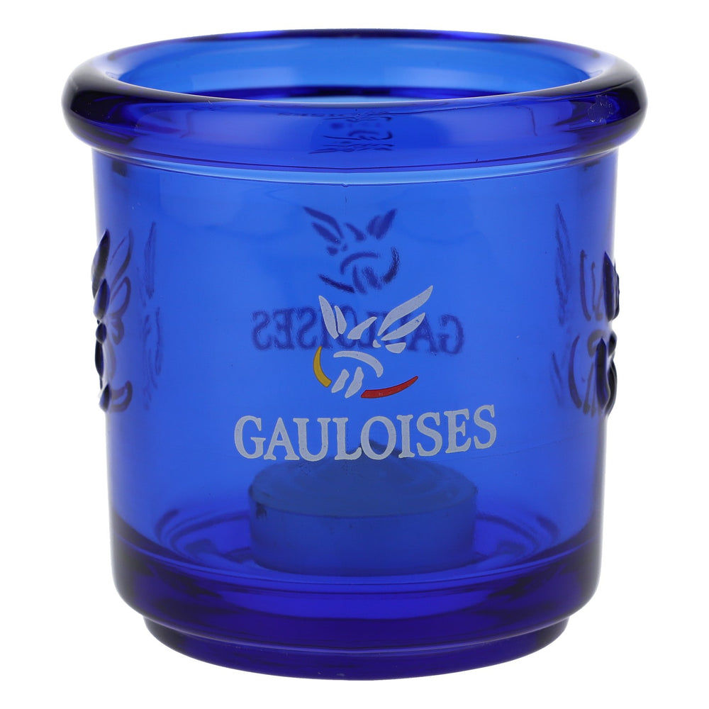 Portacandela Gauloises blu rotondo con candela inclusa, versione grande
