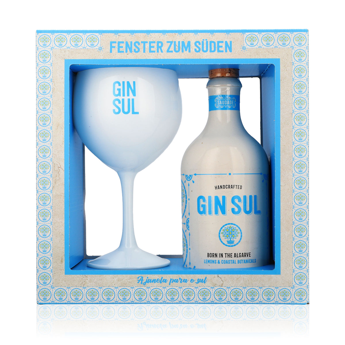 Set regalo Gin Sul "Fenster zum Süden" (Finestra sul sud) 0,5 l 43% vol. + 1 bicchiere Copa da 0,6 l – Vista 2