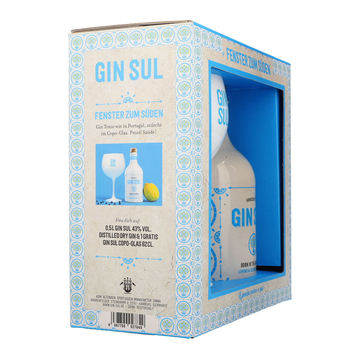 Set regalo Gin Sul "Fenster zum Süden" (Finestra sul sud) 0,5 l 43% vol. + 1 bicchiere Copa da 0,6 l – Vista 4