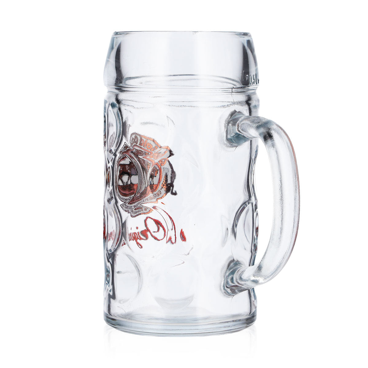 Bicchiere da birra Gold Ochsen da 0,5 l, forma a brocca, bianco con logo dorato – Vista 4