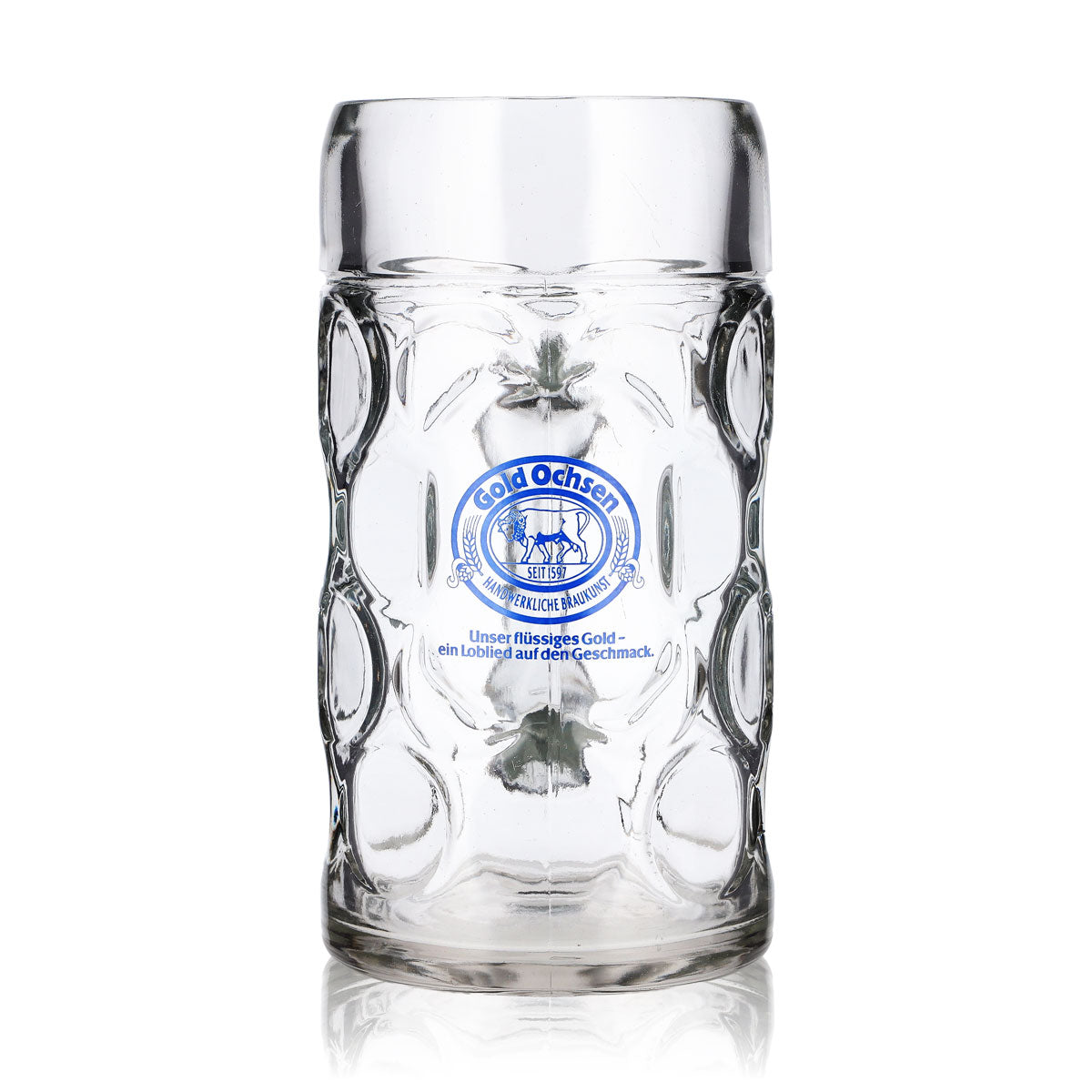 Bicchiere da birra Gold Ochsen, boccale da 1 l con logo blu