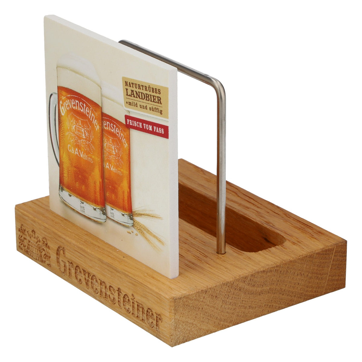 Birra Grevensteiner, espositore per menu in vero legno, espositore da tavolo nuovo in legno – Vista 4