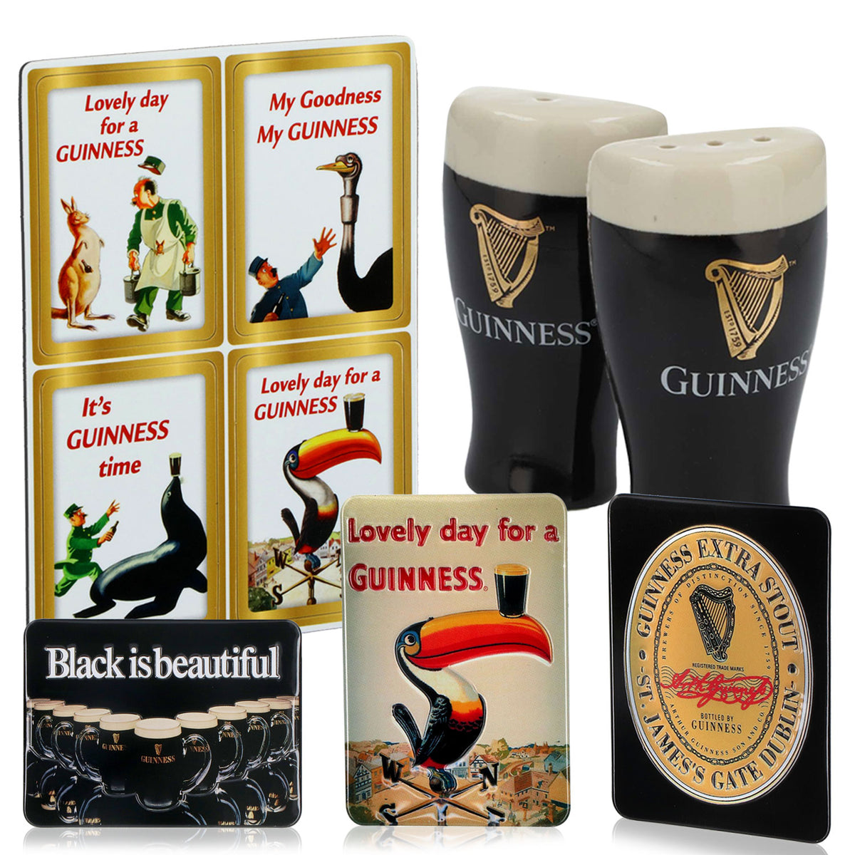 Set Guinness Beer Kitchen composto da magneti da frigo Sale e pepe
