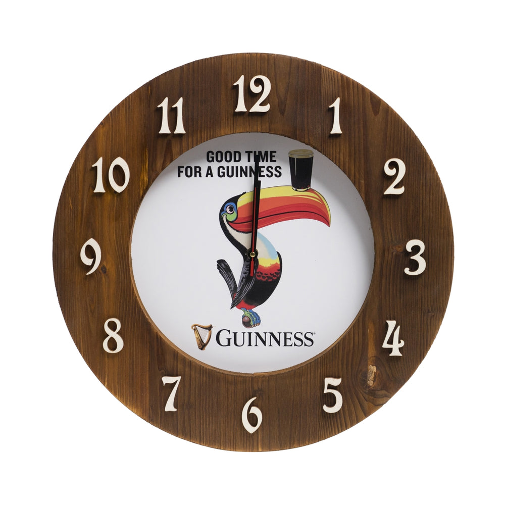 Orologio Guinness in legno 47 cm da parete decorativo per bar con tucano e pubblicità per fan
