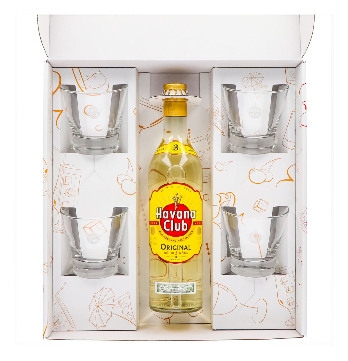 Havana Club Geschenkset 0,7l Flasche 37,5 % Vol. + Tumbler V-Form Gläser–Weiß – Ansicht 3