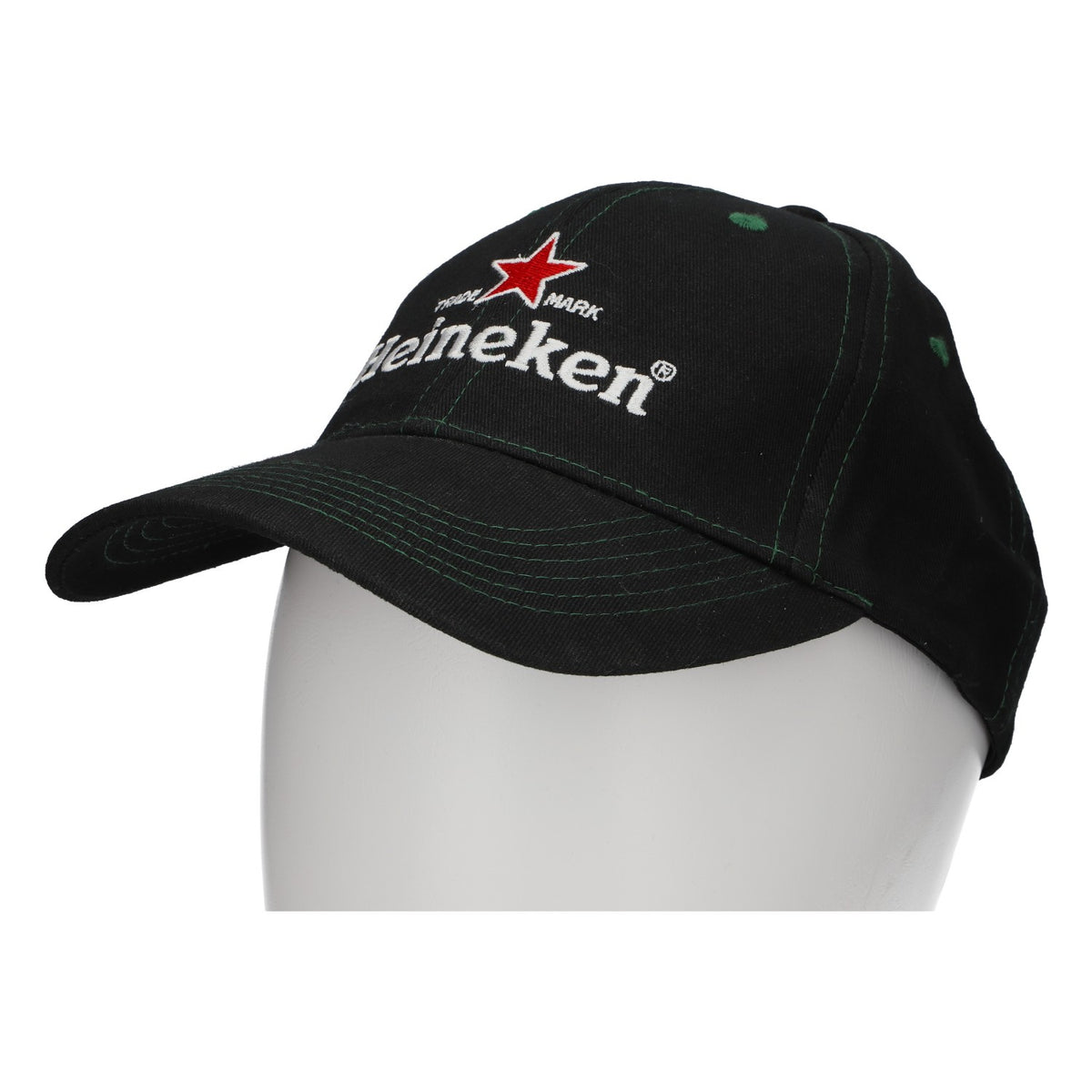 Cappellino da baseball Heineken, nero/verde con stella rossa, nuovo, tessuto misto