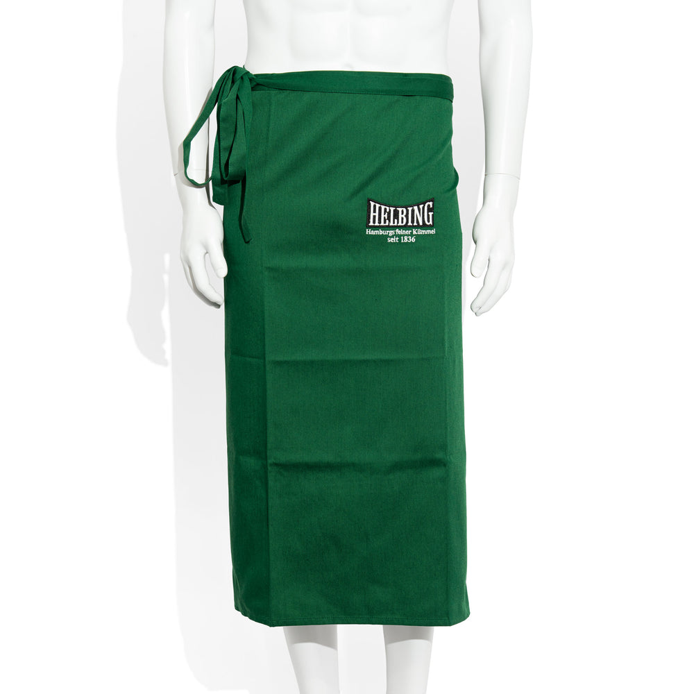 Helbing - Bicchiere da grappa, grembiule da bar lungo verde in tessuto misto, grembiule da cameriere al cumino