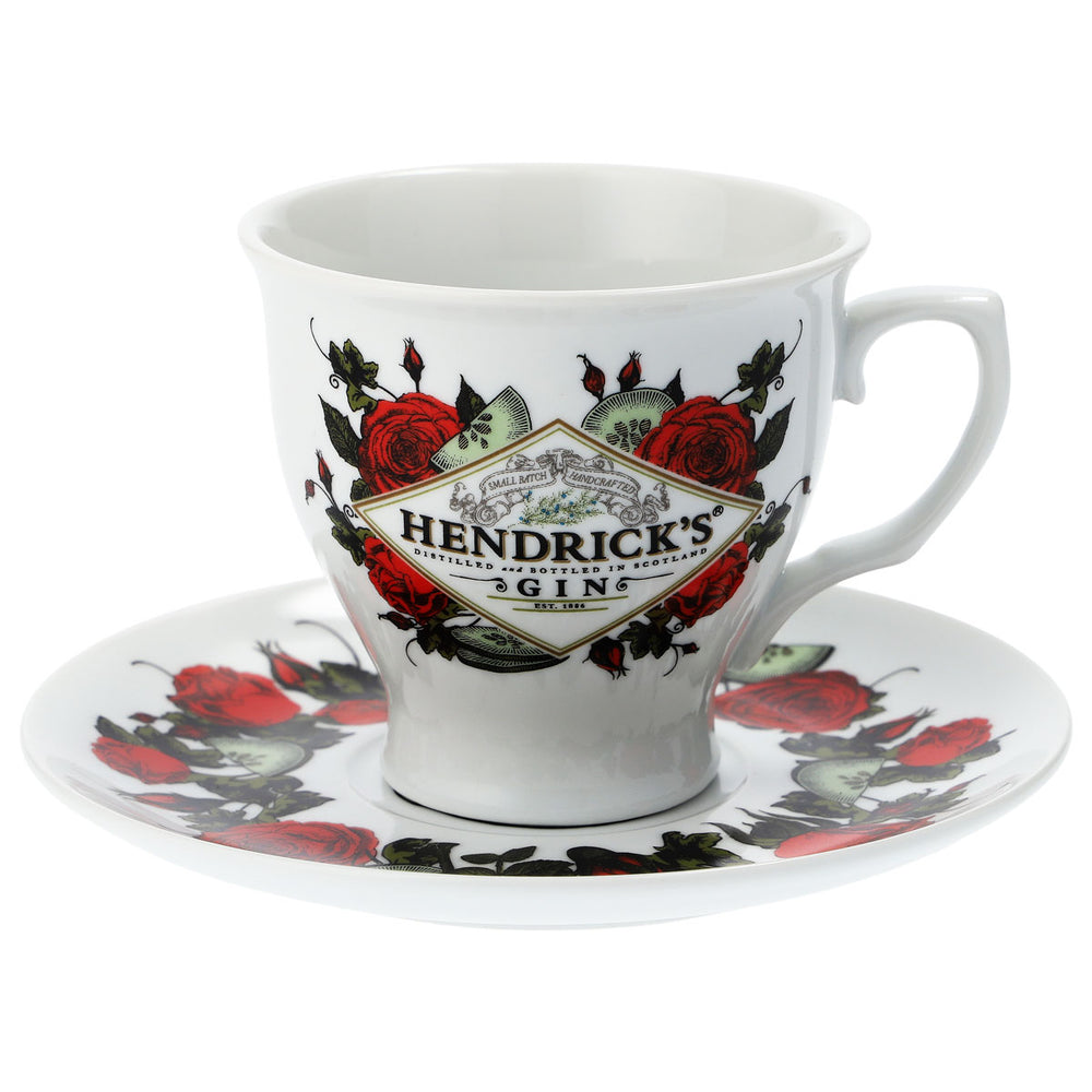Set di tazze in ceramica bianca con piattino per Hendricks Gin