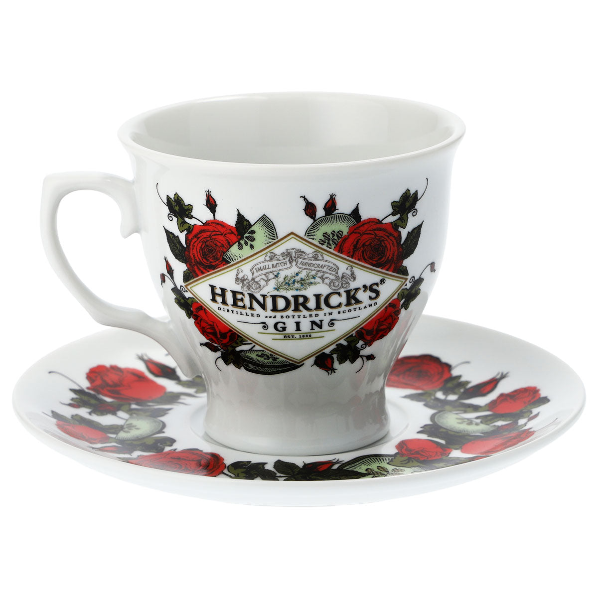 Set di tazze in ceramica bianca con piattino per Hendricks Gin – Vista 3