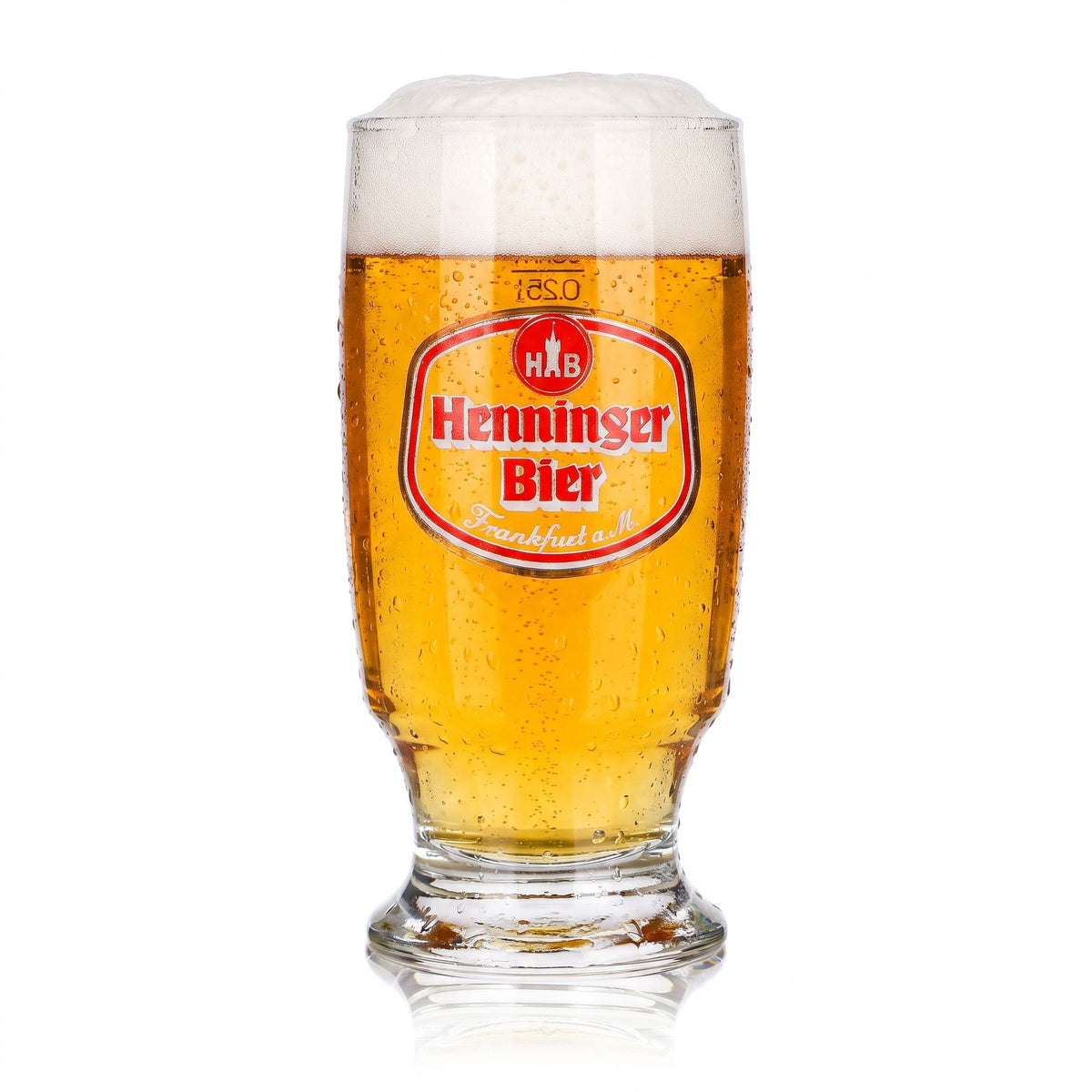 Bicchiere da birra Henninger da 0,25 l con logo rosso Sahm