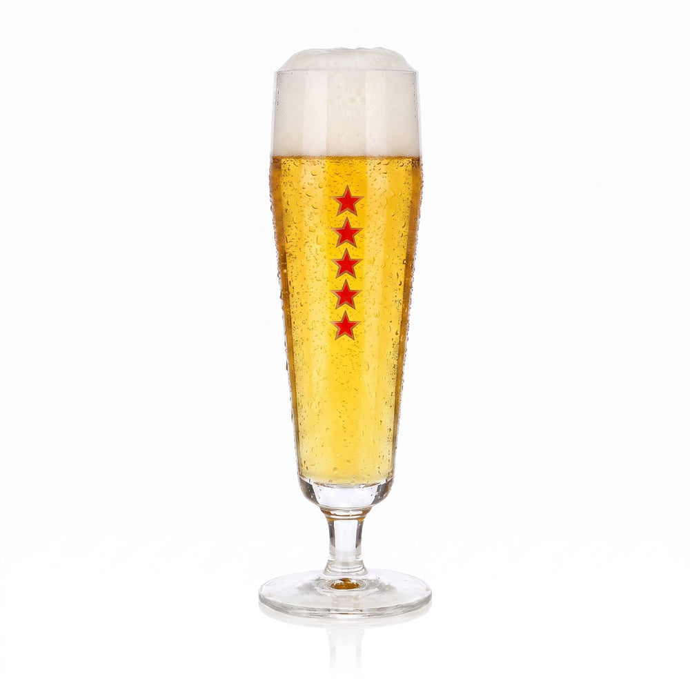 Bicchiere da birra Hensen da 0,25 l, a forma di coppa, stile Pilsner, con logo a forma di tulipano e stella