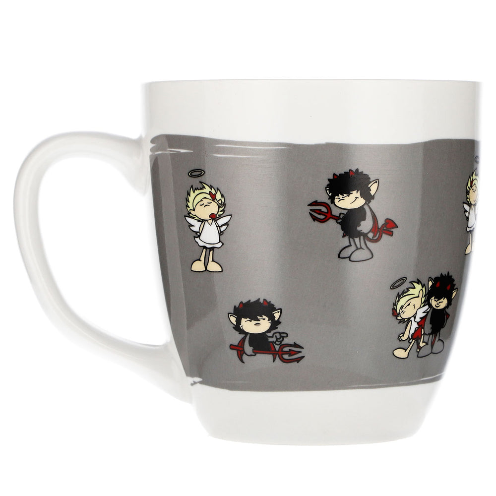 Acqua frizzante Höllensprudel, bicchiere da 0,3 l, tazza da caffè Devil & Angel, tazza in ceramica grigia