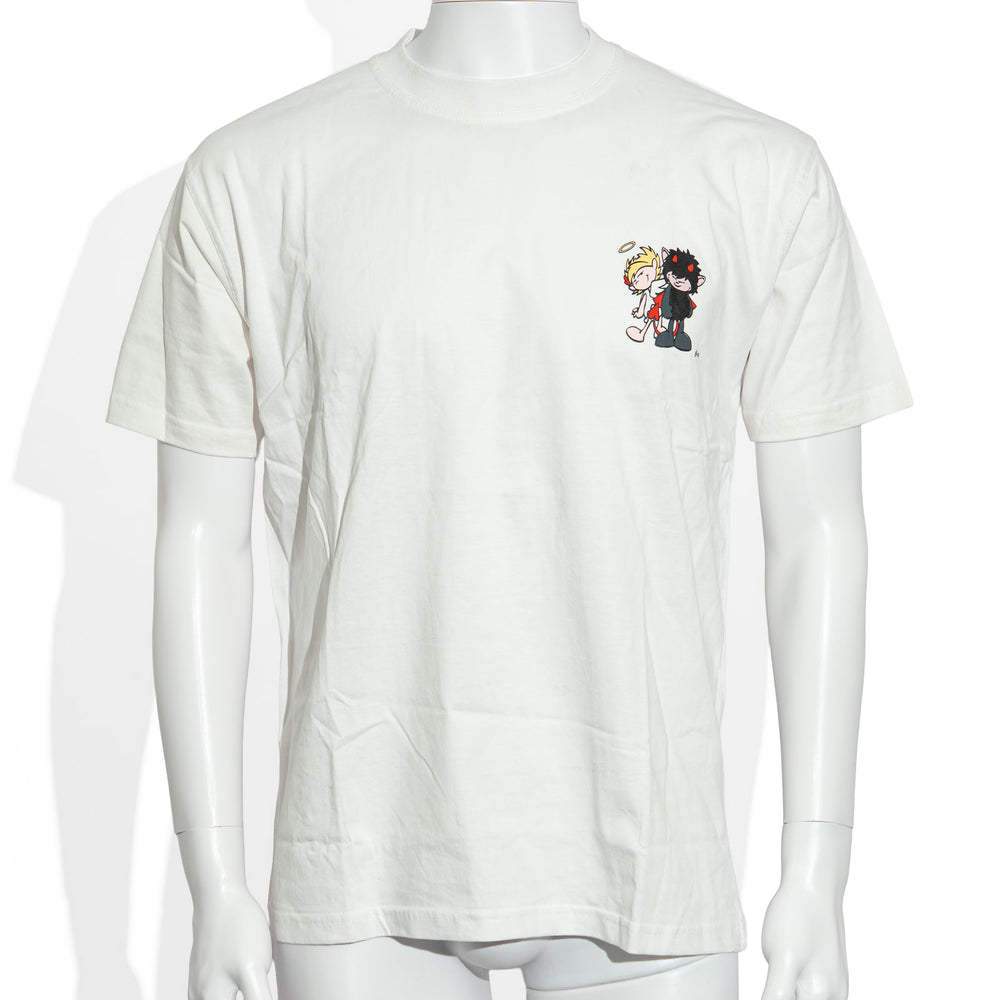 Bicchiere da whisky Höllensprudel bianco, maglietta in cotone Nici con motivo Devil & Angel