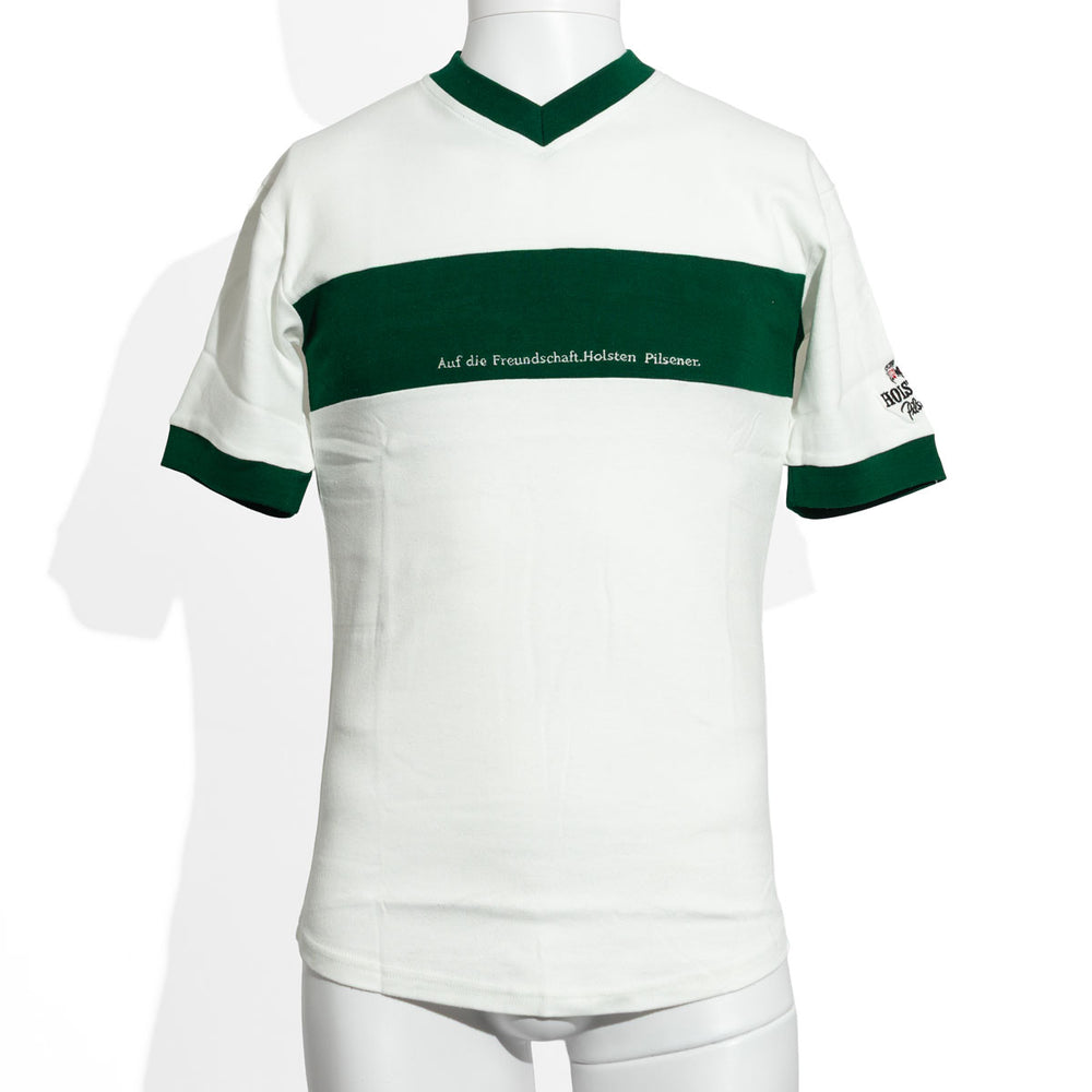 Maglietta Holsten verde/bianca Maglietta "Auf die Freundschaft" (All'amicizia) Scollo a V Taglia S/M