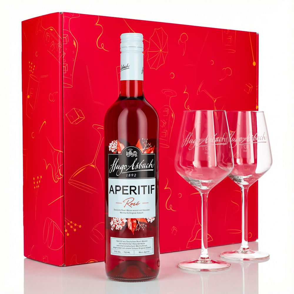 Hugo Asbach Set regalo aperitivo 0,75 l 15% + bicchiere a palloncino Spritz I Pink