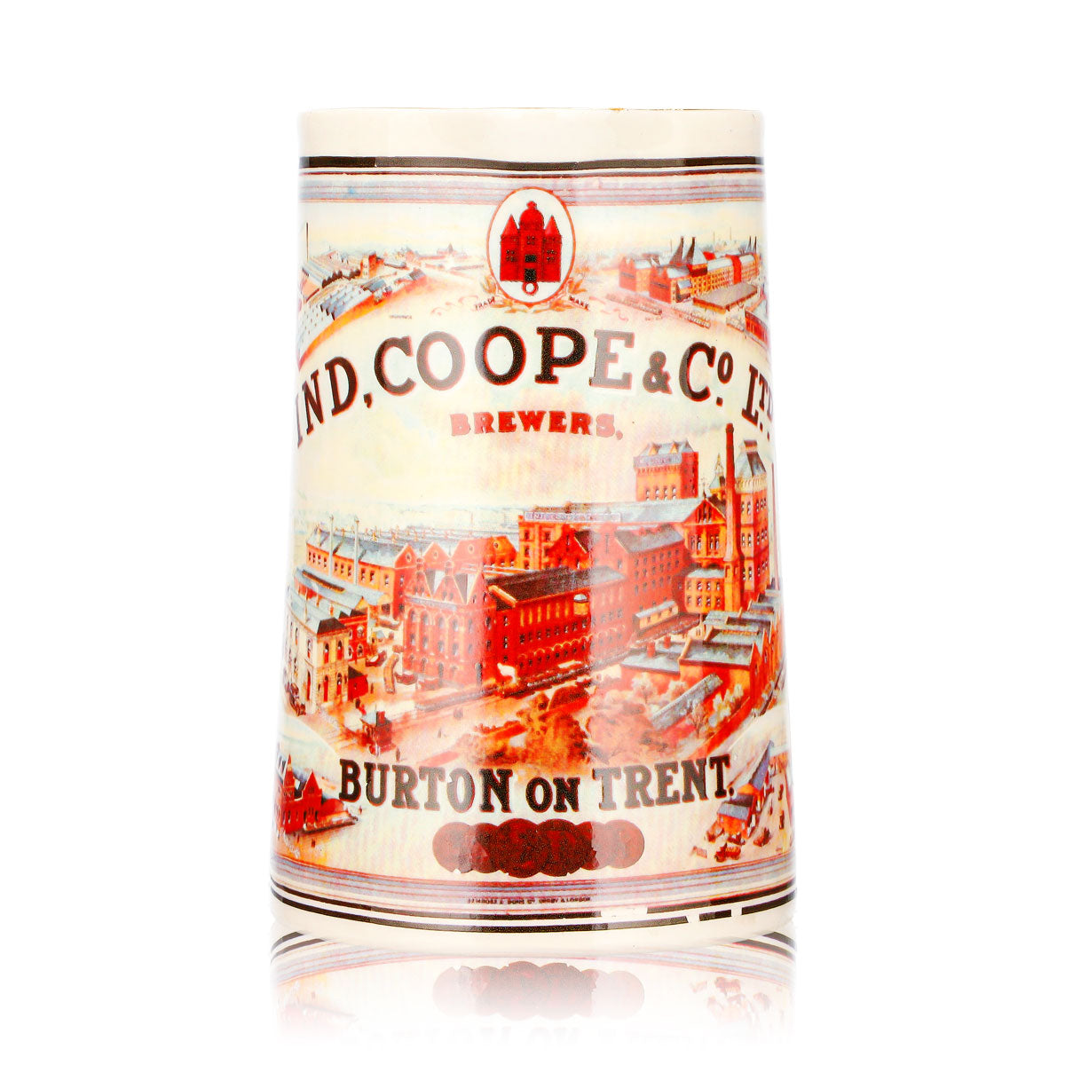 Bicchiere da birra Ind Coope, boccale in ceramica da 0,55 l, Brewers Burton on Trent, bordo dorato – Vista 2