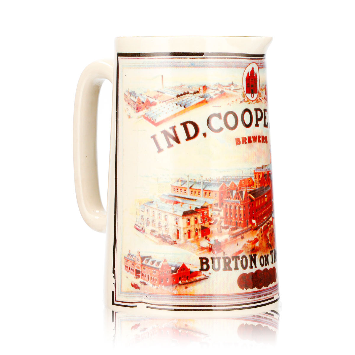 Bicchiere da birra Ind Coope, boccale in ceramica da 0,55 l, Brewers Burton on Trent, bordo dorato – Vista 3