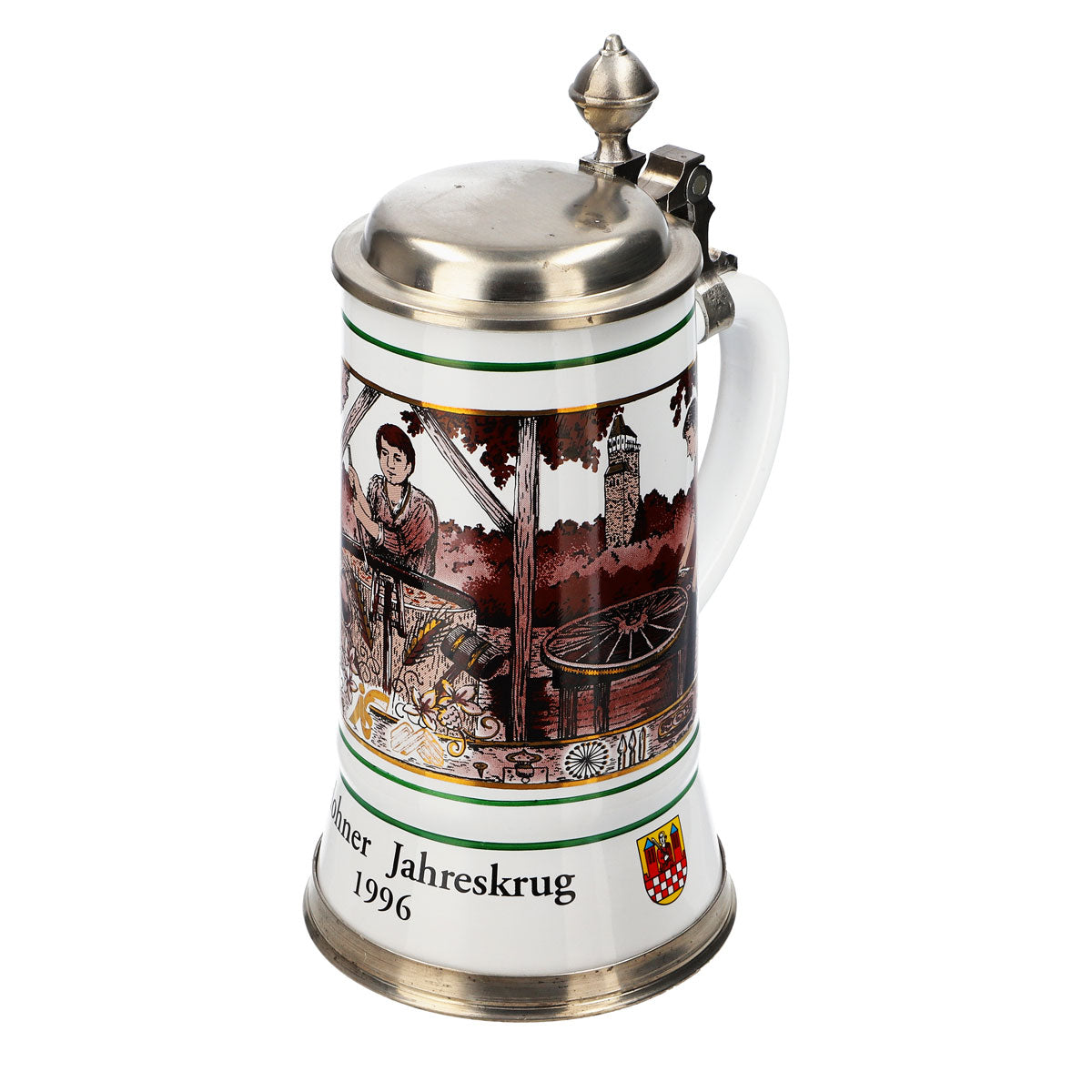Bicchiere da birra Iserlohner, boccale annuale 1996, boccale in ceramica con coperchio in peltro, 1,09 l – Vista 6