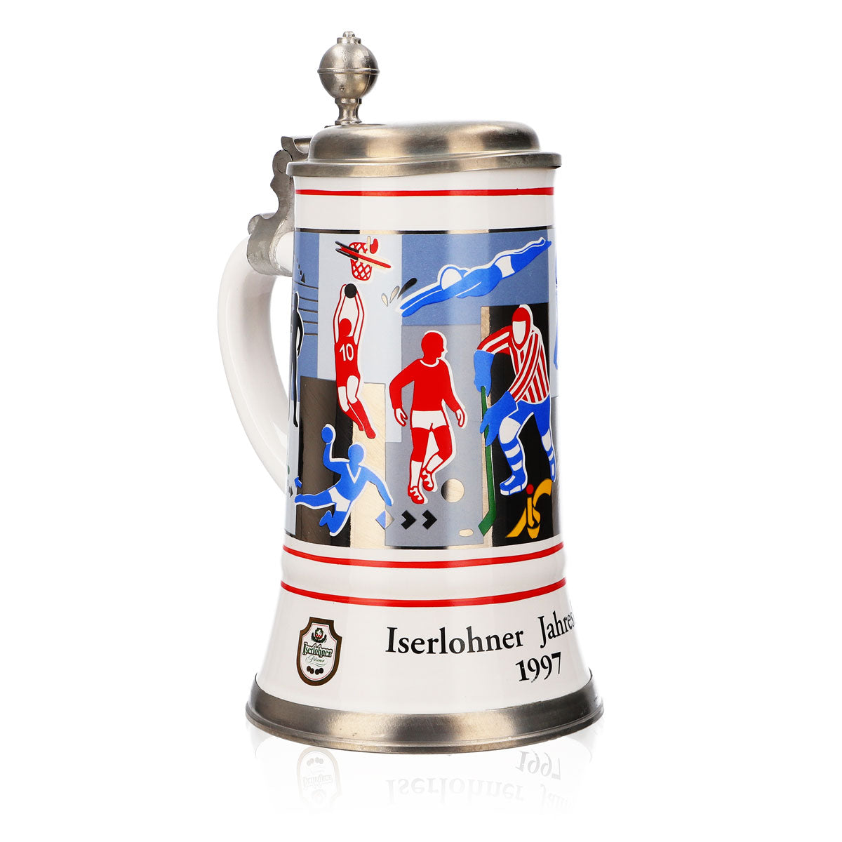 Bicchiere da birra Iserlohner, boccale annuale 1997, boccale in ceramica con coperchio in peltro, 0,65 l – Vista 2