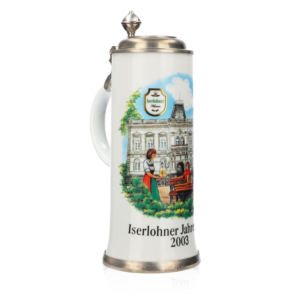 Bicchiere da birra Iserlohner, boccale annuale 2003, boccale in ceramica con coperchio in peltro, 0,88 l – Vista 2