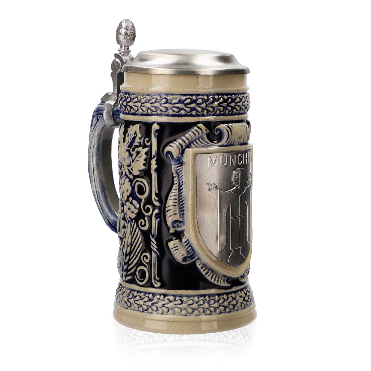 Bicchiere da birra Iserlohn in ceramica smaltata con coperchio in peltro 0,64 l Bicchiere "Monaco" – Vista 2