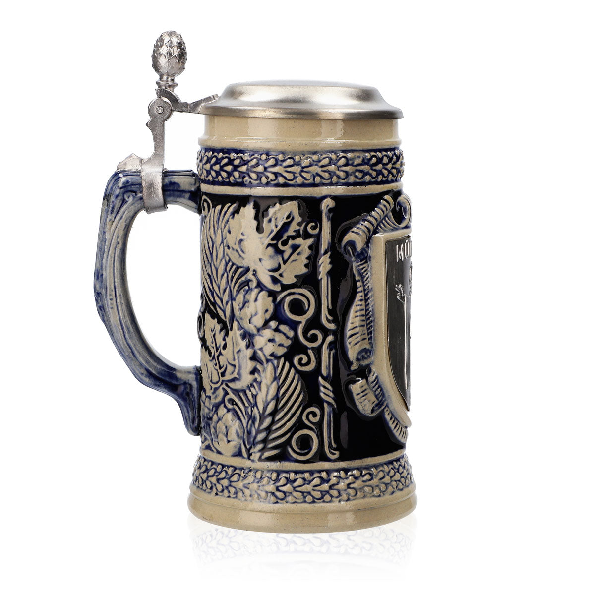 Bicchiere da birra Iserlohn in ceramica smaltata con coperchio in peltro 0,64 l Bicchiere "Monaco" – Vista 3
