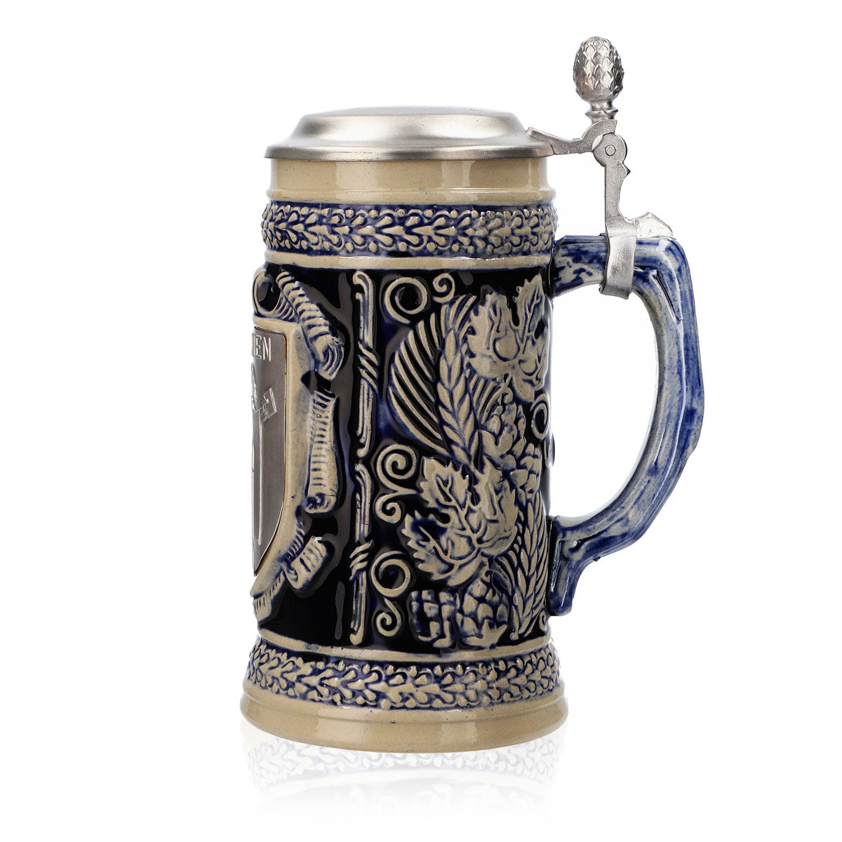 Bicchiere da birra Iserlohn in ceramica smaltata con coperchio in peltro 0,64 l Bicchiere "Monaco" – Vista 5