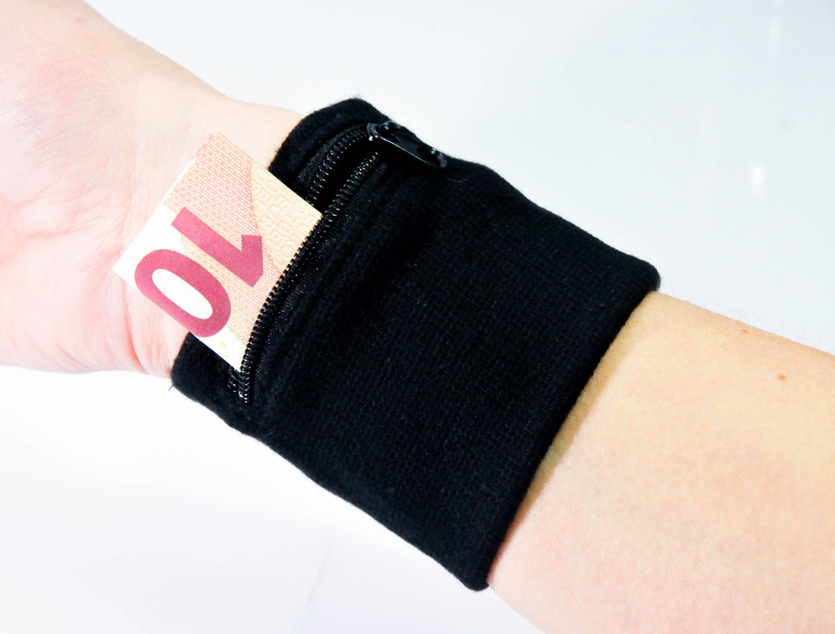 Bracciale antisudore Jack Daniels Whisky nero con scomparto per banconote richiudibile – Vista 2