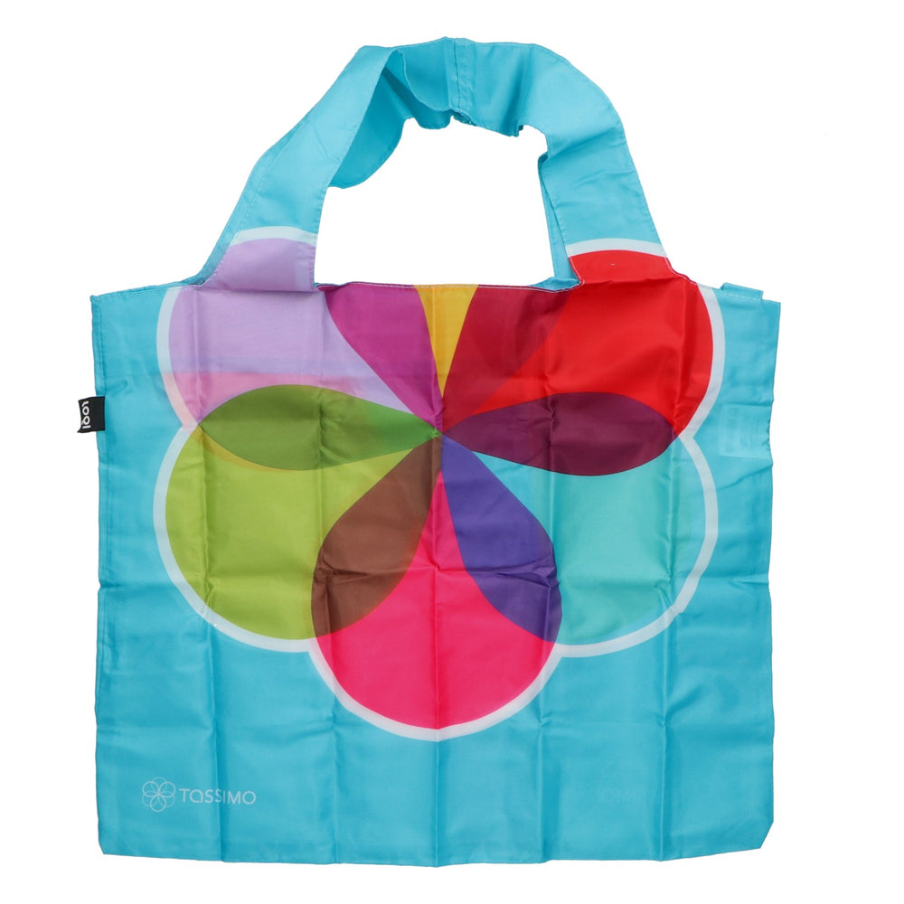 Borsa della spesa Jacobs LOQI TASSIMO, borsa shopper pieghevole, blu con motivi colorati, in poliestere