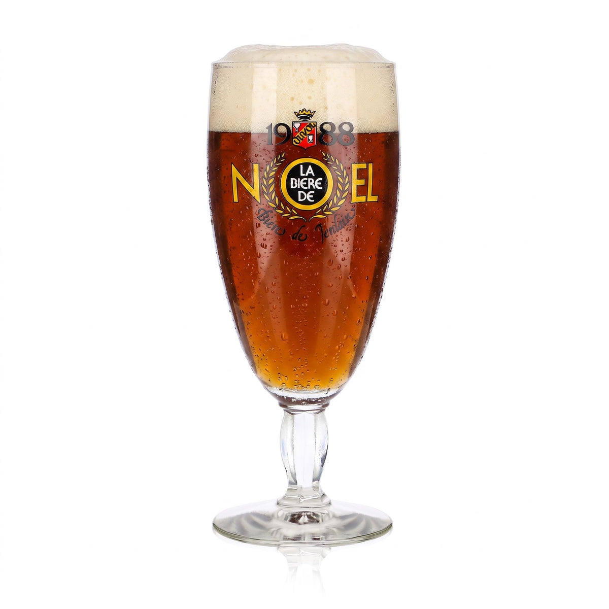 Bicchiere da birra Jenlain, calice da 0,25 l, modello Tulip Noel 1988, con stelo squadrato