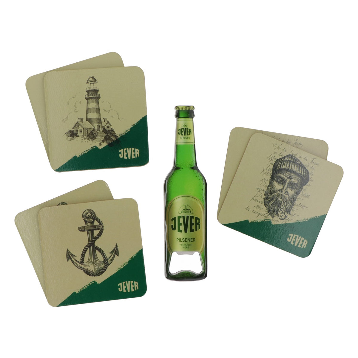 Jever Pilsener Birra Set apribottiglie magnetico con 6 sottobicchieri in sughero – Vista 2