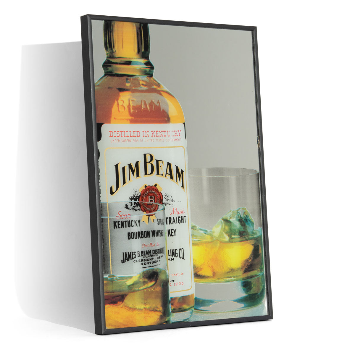 Jim Beam Whiskey Specchio Specchio pubblicitario Accessori da bar Decorazione da parete Cornice nera
