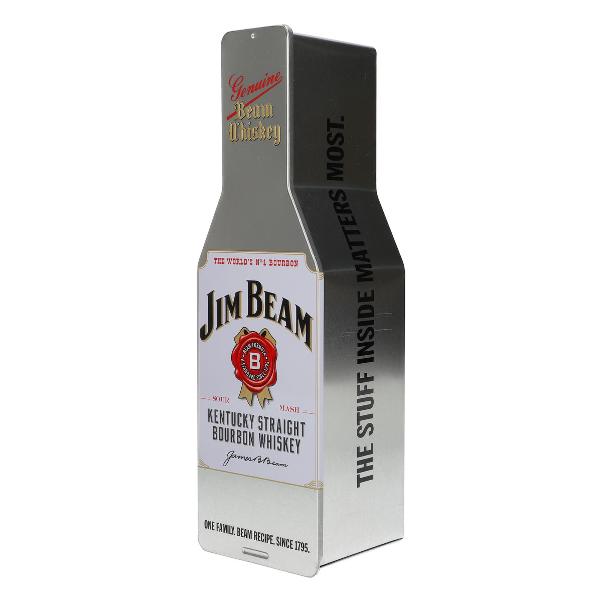 Jim Beam Whisky Scatola metallica quadrata a forma di bottiglia argento – Vista 2