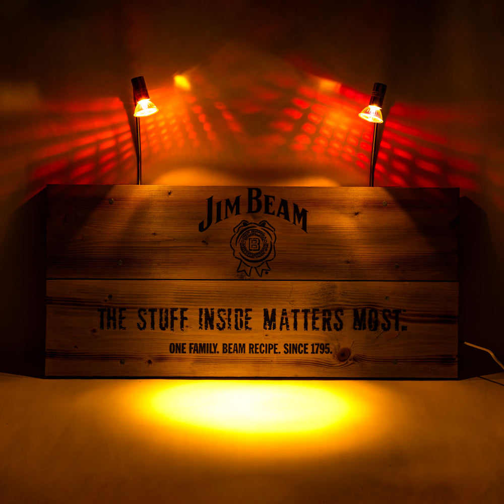 Jim Beam Whisky Insegna luminosa al neon Lampada pubblicitaria Pannello in vero legno