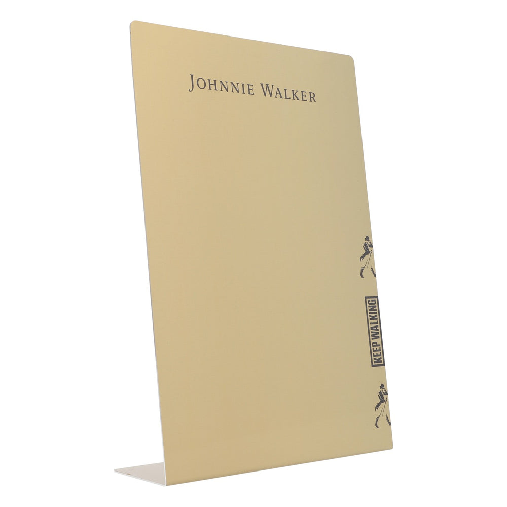 Espositore da tavolo per whisky Johnnie Walker Tabella dei prezzi Targhetta in latta dorata