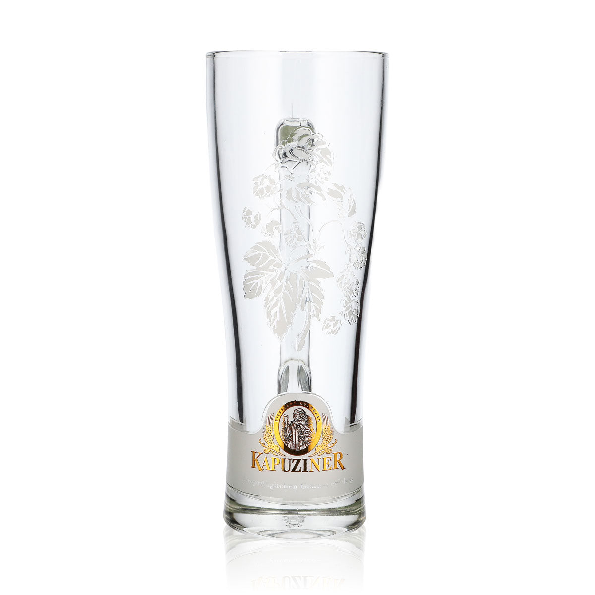 Bicchiere da birra Kapuziner, boccale da birra da 0,5 l, con manico, logo in rilievo, motivo dorato, boccale da birra