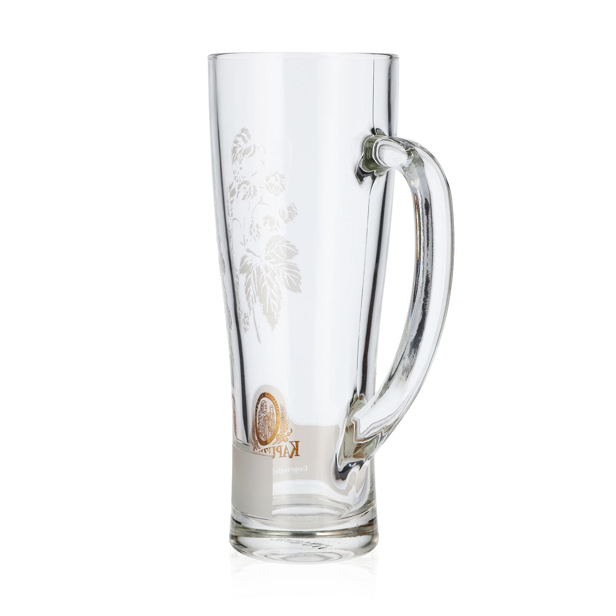 Bicchiere da birra Kapuziner, boccale da birra da 0,5 l, con manico, logo in rilievo, motivo dorato, boccale da birra – Vista 4