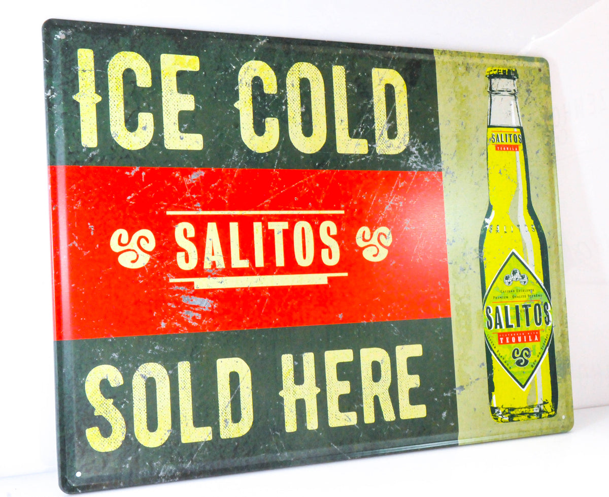 Salitos Birra Targhetta in metallo 40x30 cm "Ice Cold Sold Here" Cartello pubblicitario da parete