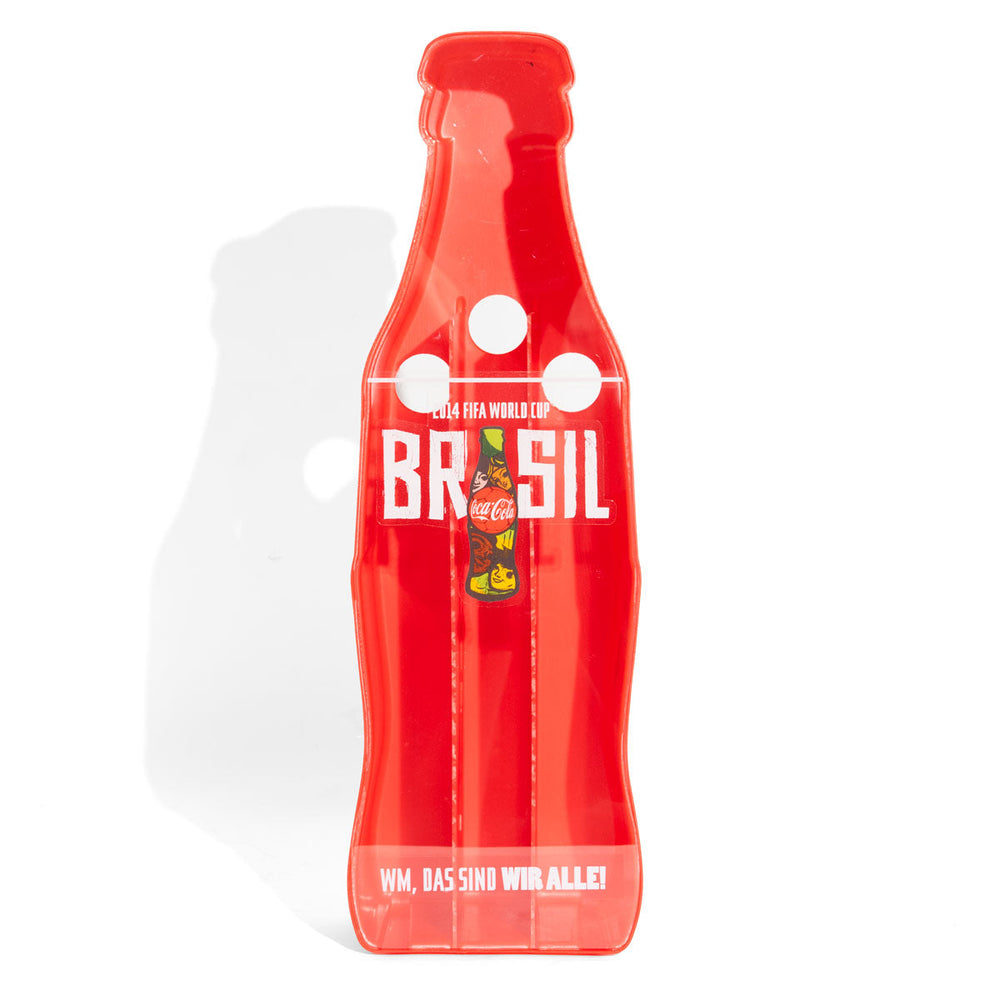 Scatola porta bottiglie Coca Cola Softdrink con tappi a corona a forma di bottiglia, 3 scomparti, rossa, 2014 Fifa World Cup Brasile