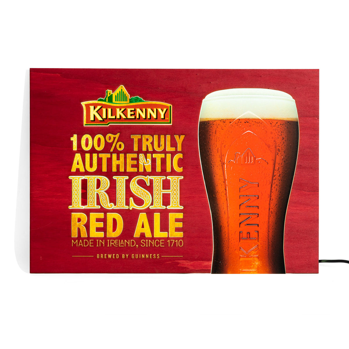Insegna luminosa a LED Kilkenny Beer, insegna luminosa in legno rosso, alimentatore incluso – Vista 3
