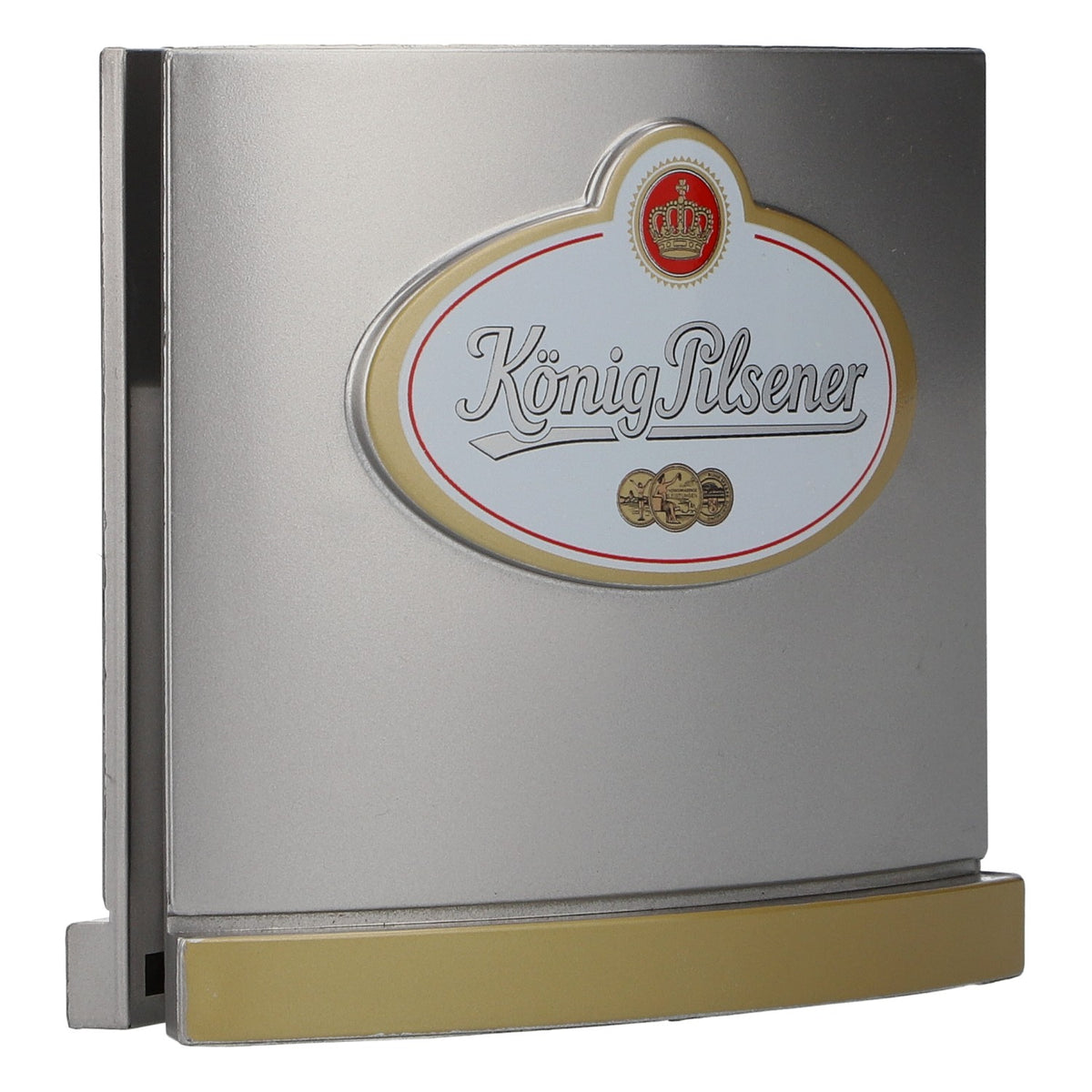 Espositore da tavolo König Pilsener per birra, porta-menu, argento, nuovo, in plastica