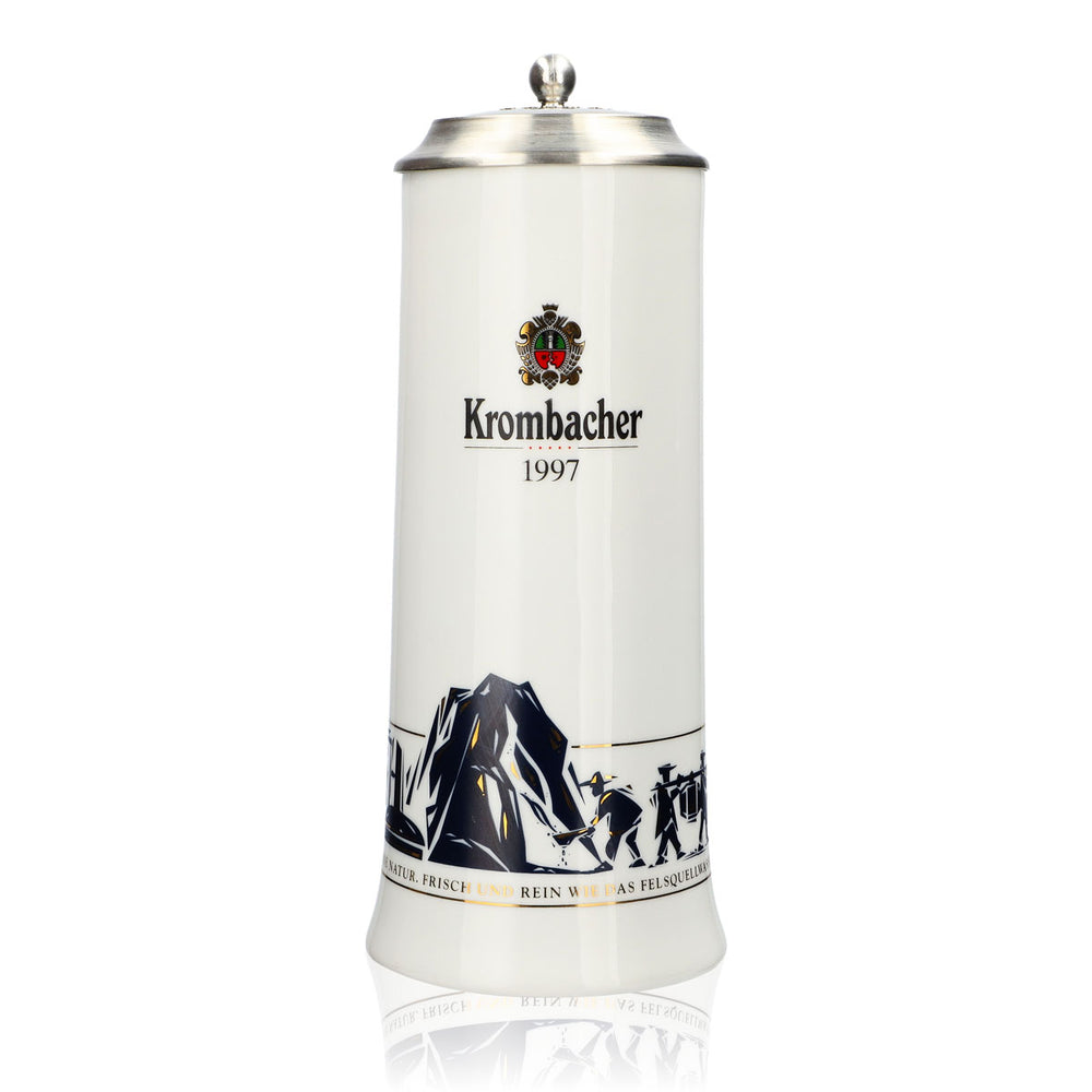 Bicchiere da birra Krombacher Boccale dell'anno 1997 Boccale in gres Seidel Coperchio in peltro 0,9 l Boccale