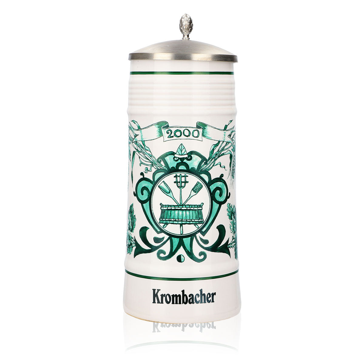 Bicchiere da birra Krombacher boccale annuale 2000 boccale in ceramica Seidel con coperchio in peltro 0,8 l
